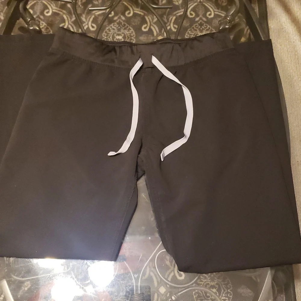 Figs Wome's Black Pants with Gray Drawstring